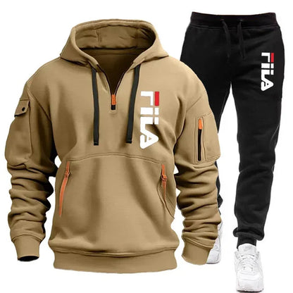 Men's Hooded Sweatshirt Set - Comfortable Casual Style Two-Piece Men’s Outfit in Polyester Knit - ZOOMNSTORE