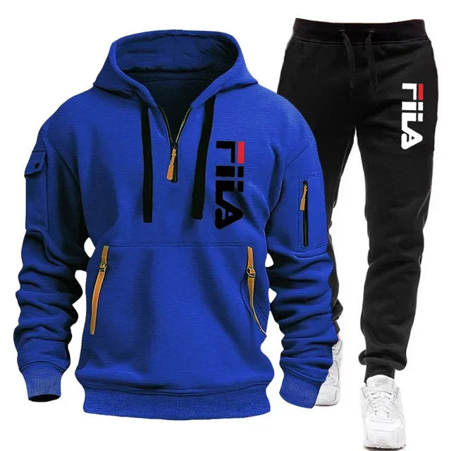 Men's Hooded Sweatshirt Set - Comfortable Casual Style Two-Piece Men’s Outfit in Polyester Knit - ZOOMNSTORE