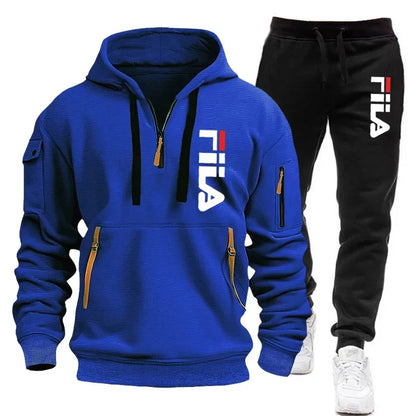 Men's Hooded Sweatshirt Set - Comfortable Casual Style Two-Piece Men’s Outfit in Polyester Knit - ZOOMNSTORE