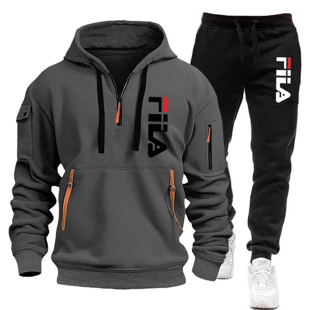 Men's Hooded Sweatshirt Set - Comfortable Casual Style Two-Piece Men’s Outfit in Polyester Knit - ZOOMNSTORE