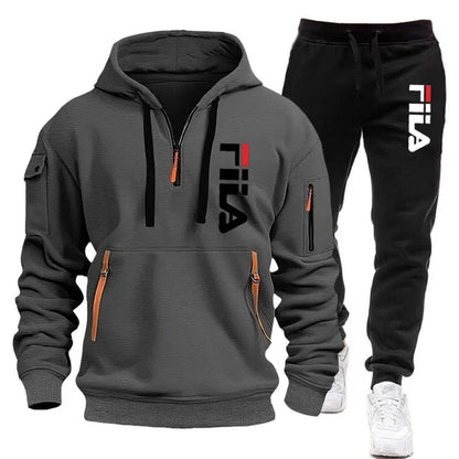 Men's Hooded Sweatshirt Set - Comfortable Casual Style Two-Piece Men’s Outfit in Polyester Knit - ZOOMNSTORE