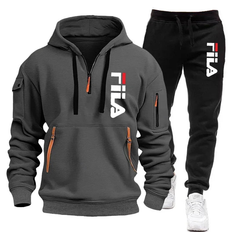 Men's Hooded Sweatshirt Set - Comfortable Casual Style Two-Piece Men’s Outfit in Polyester Knit - ZOOMNSTORE