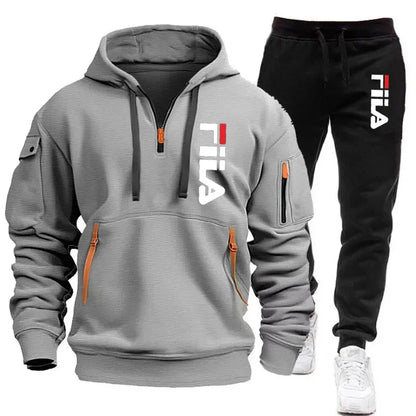 Men's Hooded Sweatshirt Set - Comfortable Casual Style Two-Piece Men’s Outfit in Polyester Knit - ZOOMNSTORE