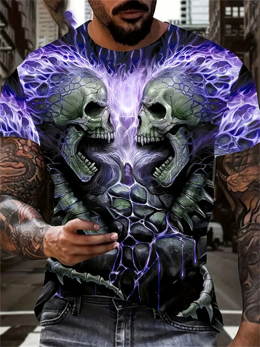 Mens 3D Skull Print T-Shirt - Vintage Oversized Summer Fashion Tee - ZOOMNSTORE
