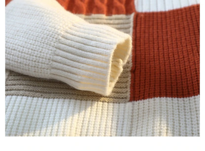 Men's Knit Sweater - Autumn Winter Plaid Patchwork Pullover | Thick Round Neck Casual - ZOOMNSTORE