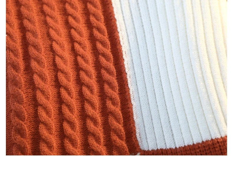 Men's Knit Sweater - Autumn Winter Plaid Patchwork Pullover | Thick Round Neck Casual - ZOOMNSTORE