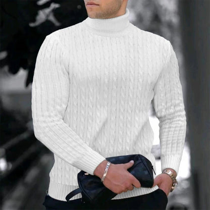 Autumn Winter New Men's Knit Sweater High Neck Warmth Fashion Solid Color Slim Fit Male Bottoming Tops Jacquard Pullovers - ZOOMNSTORE