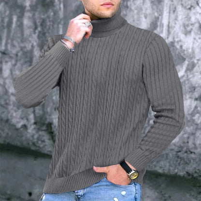 Autumn Winter New Men's Knit Sweater High Neck Warmth Fashion Solid Color Slim Fit Male Bottoming Tops Jacquard Pullovers - ZOOMNSTORE