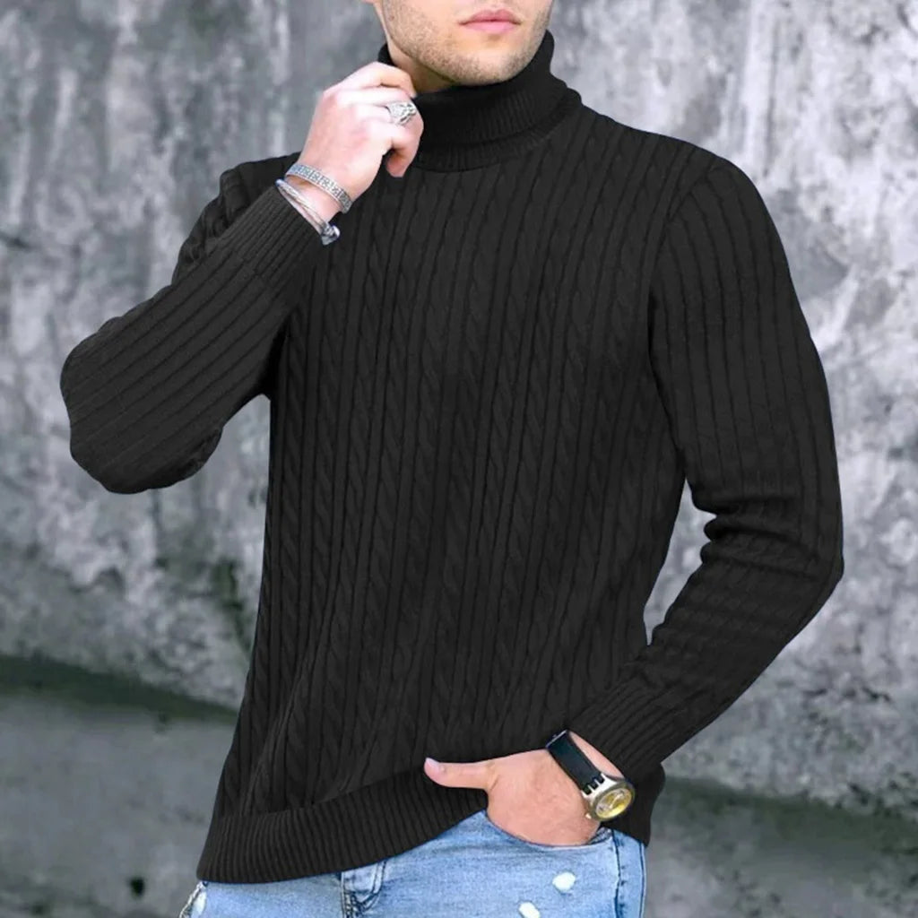 Autumn Winter New Men's Knit Sweater High Neck Warmth Fashion Solid Color Slim Fit Male Bottoming Tops Jacquard Pullovers - ZOOMNSTORE