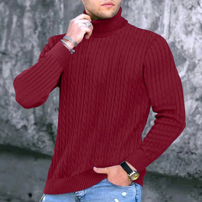 Autumn Winter New Men's Knit Sweater High Neck Warmth Fashion Solid Color Slim Fit Male Bottoming Tops Jacquard Pullovers - ZOOMNSTORE