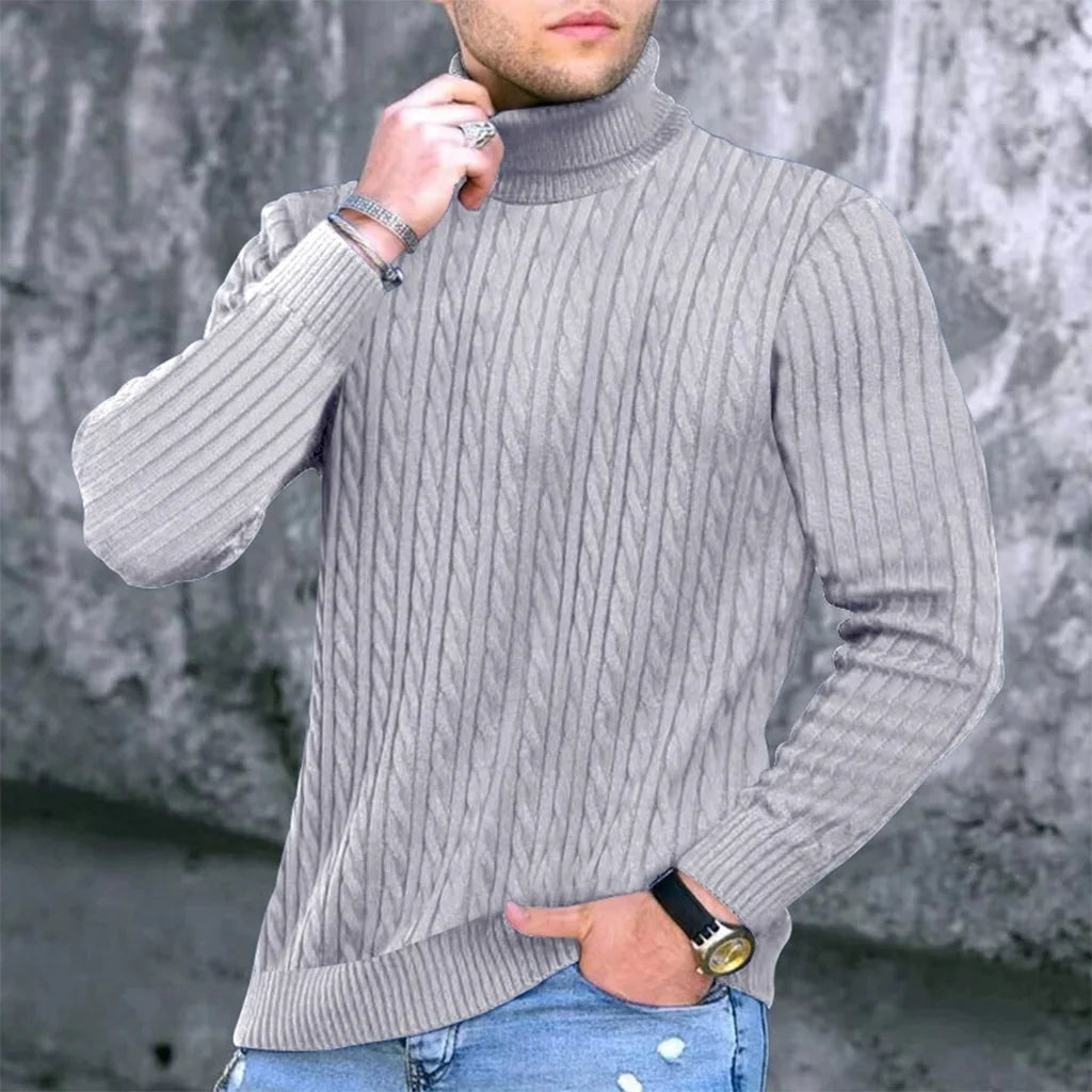 Autumn Winter New Men's Knit Sweater High Neck Warmth Fashion Solid Color Slim Fit Male Bottoming Tops Jacquard Pullovers - ZOOMNSTORE