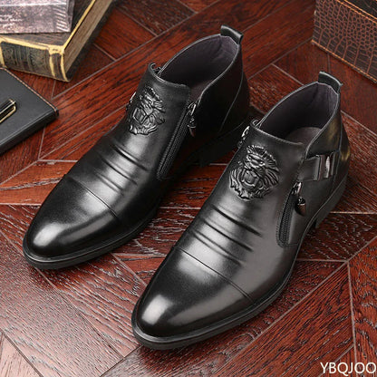 Men's Leather Ankle Boots – Winter Outdoor Low Heel PU Upper Rubber Sole - ZOOMNSTORE
