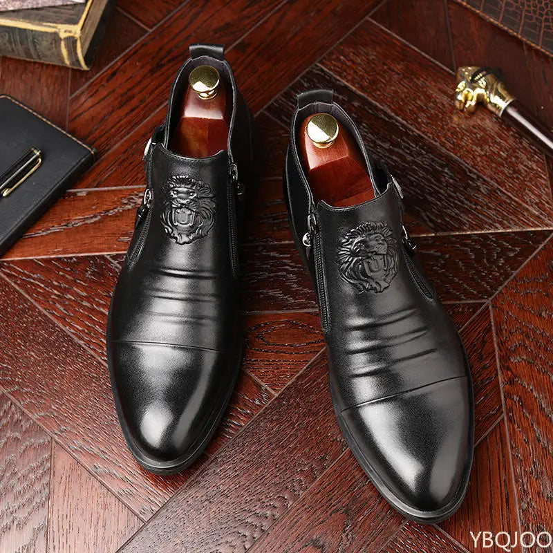 Men's Leather Ankle Boots – Winter Outdoor Low Heel PU Upper Rubber Sole - ZOOMNSTORE