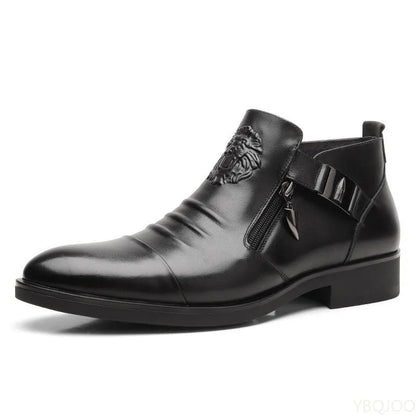 Men's Leather Ankle Boots – Winter Outdoor Low Heel PU Upper Rubber Sole - ZOOMNSTORE