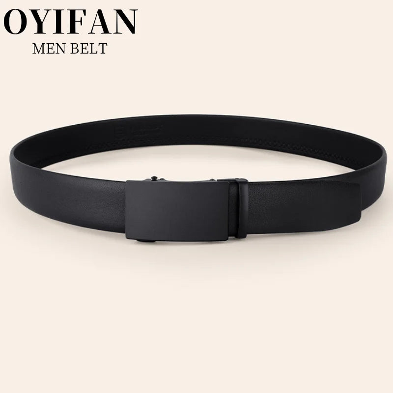 Men's Leather Belt - Automatic Buckle Ratchet Black Cowhide Strap for Jeans & Suit - ZOOMNSTORE