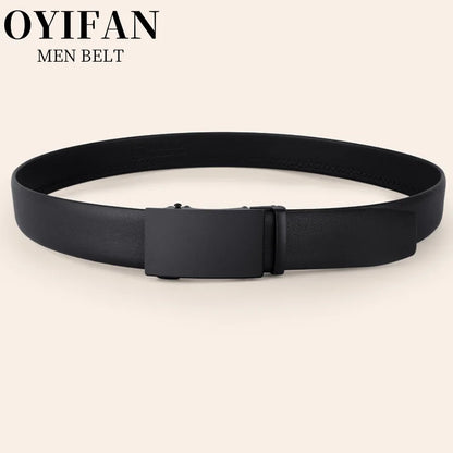 Men's Leather Belt - Automatic Buckle Ratchet Black Cowhide Strap for Jeans & Suit - ZOOMNSTORE