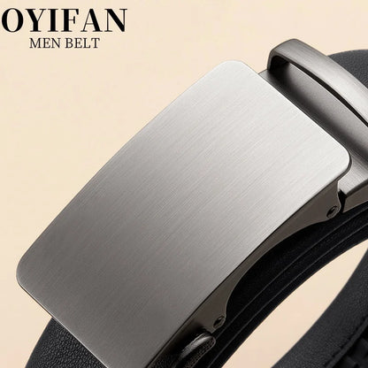 Men's Leather Belt - Automatic Buckle Ratchet Black Cowhide Strap for Jeans & Suit - ZOOMNSTORE