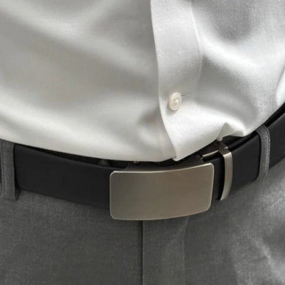 Men's Leather Belt - Automatic Buckle Ratchet Black Cowhide Strap for Jeans & Suit - ZOOMNSTORE