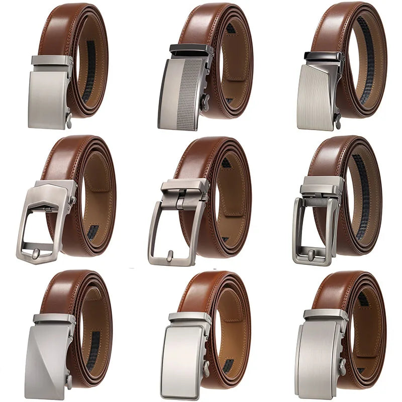 Men's Leather Belt - Genuine Brown Leather With Automatic Buckle | Business Casual - ZOOMNSTORE