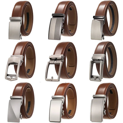 Men's Leather Belt - Genuine Brown Leather With Automatic Buckle | Business Casual - ZOOMNSTORE