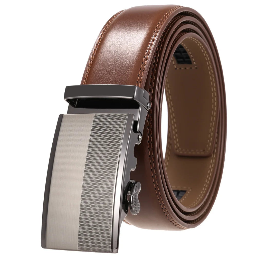 Men's Leather Belt - Genuine Brown Leather With Automatic Buckle | Business Casual - ZOOMNSTORE