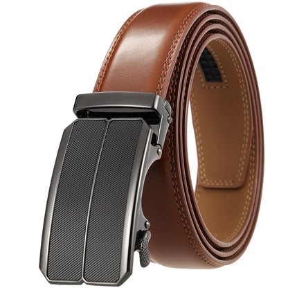 Men's Leather Belt - Genuine Brown Leather With Automatic Buckle | Business Casual - ZOOMNSTORE
