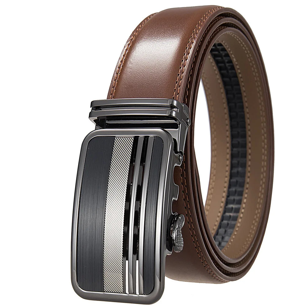 Men's Leather Belt - Genuine Brown Leather With Automatic Buckle | Business Casual - ZOOMNSTORE