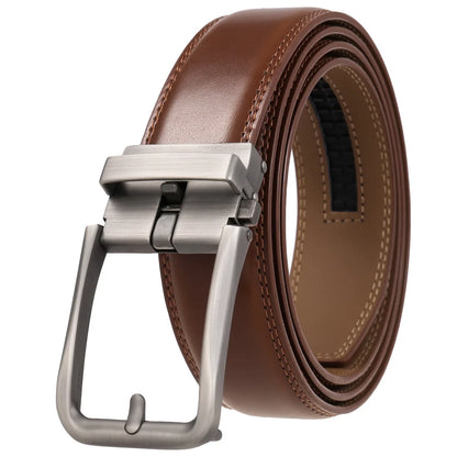 Men's Leather Belt - Genuine Brown Leather With Automatic Buckle | Business Casual - ZOOMNSTORE