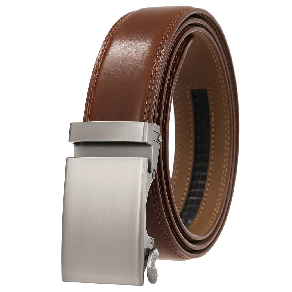 Men's Leather Belt - Genuine Brown Leather With Automatic Buckle | Business Casual - ZOOMNSTORE