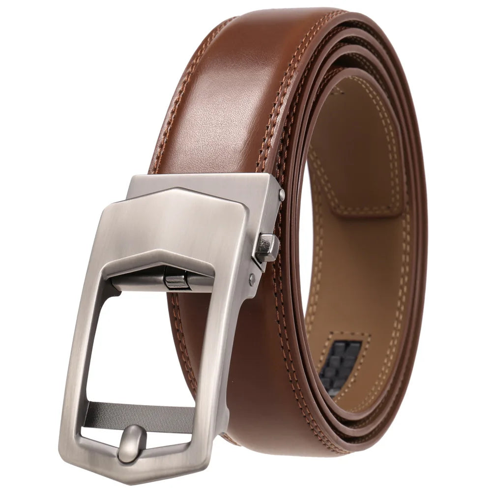 Men's Leather Belt - Genuine Brown Leather With Automatic Buckle | Business Casual - ZOOMNSTORE