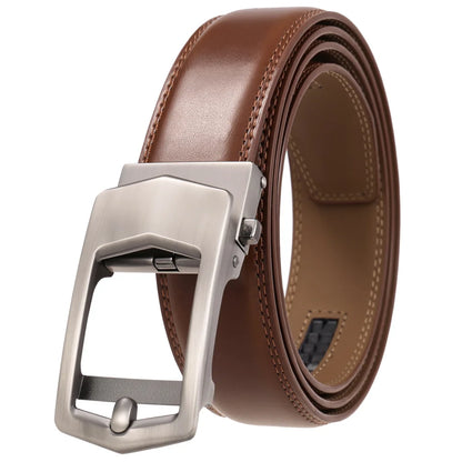 Men's Leather Belt - Genuine Brown Leather With Automatic Buckle | Business Casual - ZOOMNSTORE