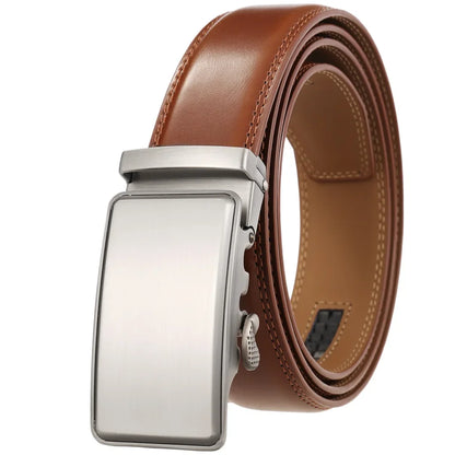 Men's Leather Belt - Genuine Brown Leather With Automatic Buckle | Business Casual - ZOOMNSTORE