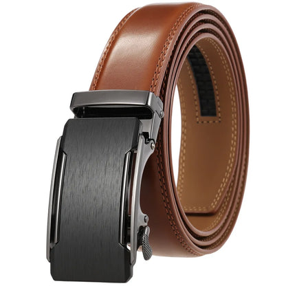 Men's Leather Belt - Genuine Brown Leather With Automatic Buckle | Business Casual - ZOOMNSTORE