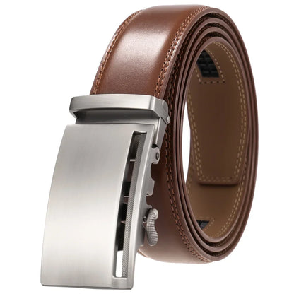 Men's Leather Belt - Genuine Brown Leather With Automatic Buckle | Business Casual - ZOOMNSTORE