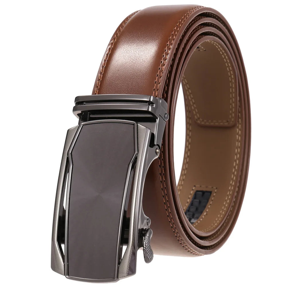 Men's Leather Belt - Genuine Brown Leather With Automatic Buckle | Business Casual - ZOOMNSTORE