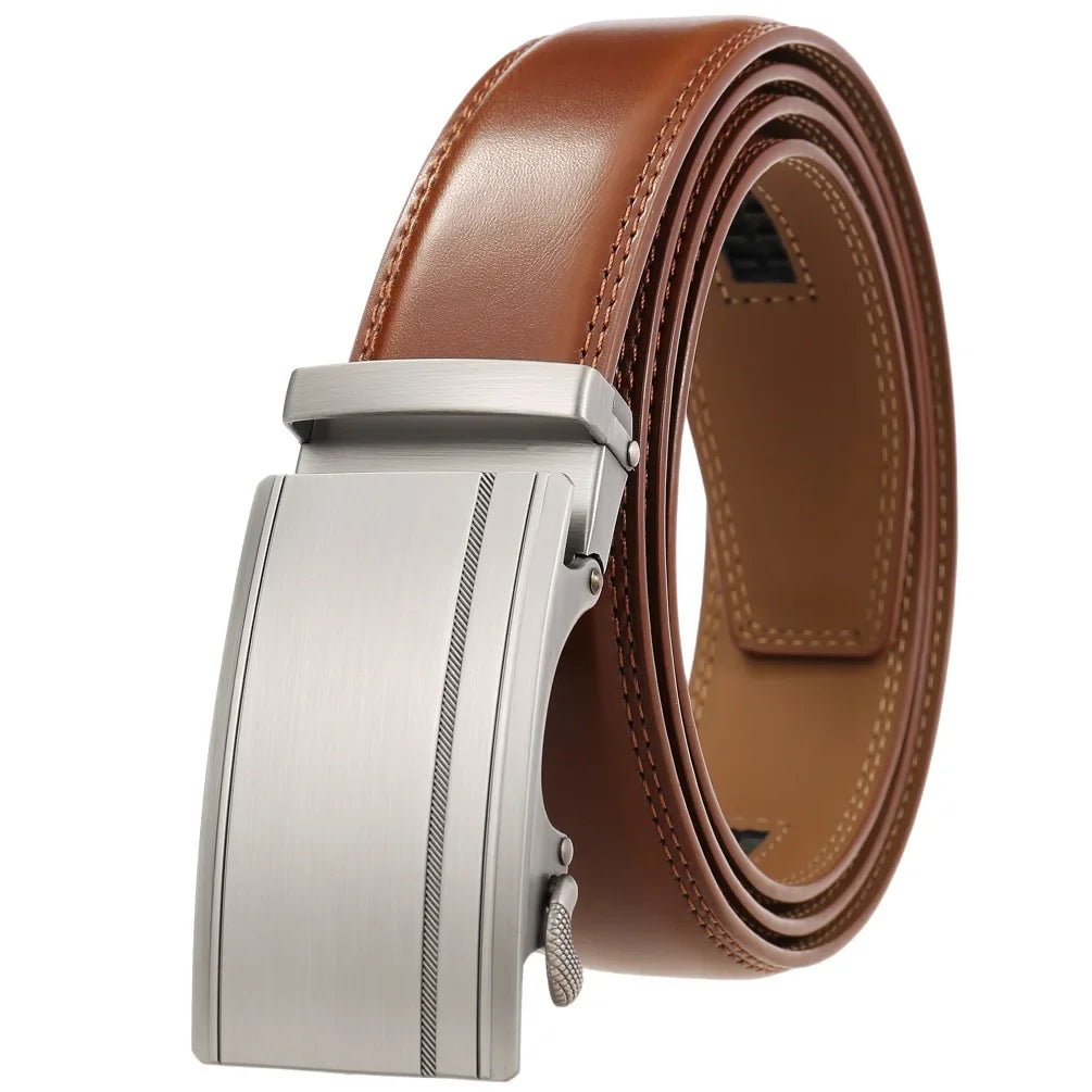 Men's Leather Belt - Genuine Brown Leather With Automatic Buckle | Business Casual - ZOOMNSTORE