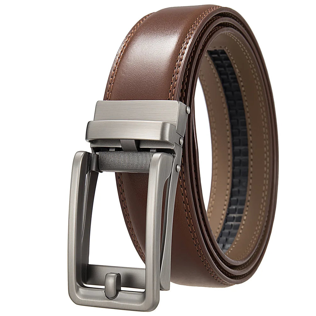 Men's Leather Belt - Genuine Brown Leather With Automatic Buckle | Business Casual - ZOOMNSTORE