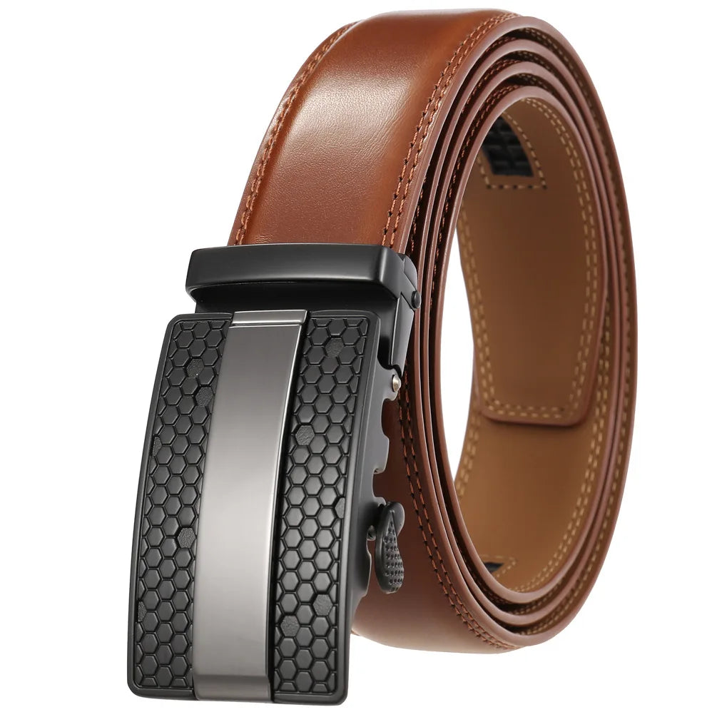 Men's Leather Belt - Genuine Brown Leather With Automatic Buckle | Business Casual - ZOOMNSTORE