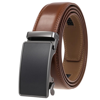 Men's Leather Belt - Genuine Brown Leather With Automatic Buckle | Business Casual - ZOOMNSTORE