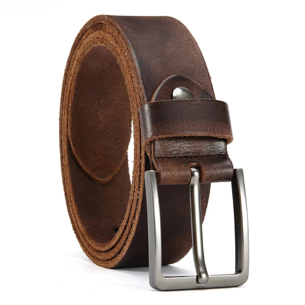 High-Quality Mens Casual Belt - Antique Metal Needle Buckle Top Layer Cowhide Multiple Colors - ZOOMNSTORE