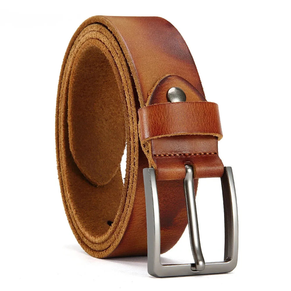 High-Quality Mens Casual Belt - Antique Metal Needle Buckle Top Layer Cowhide Multiple Colors - ZOOMNSTORE