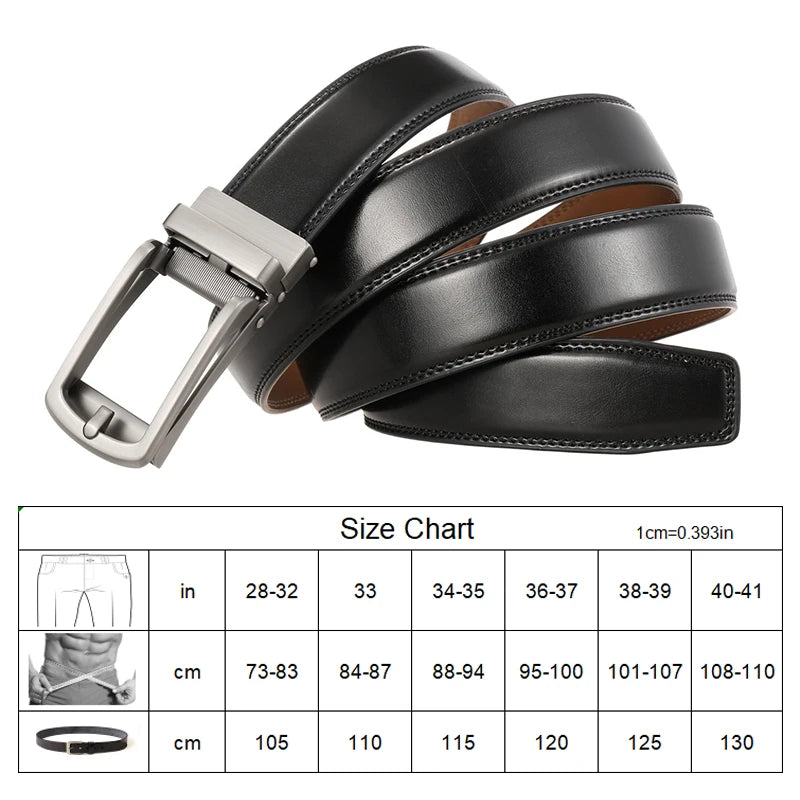 Men's Leather Belt - Genuine Cowhide Strap With Automatic Buckle For Business - ZOOMNSTORE