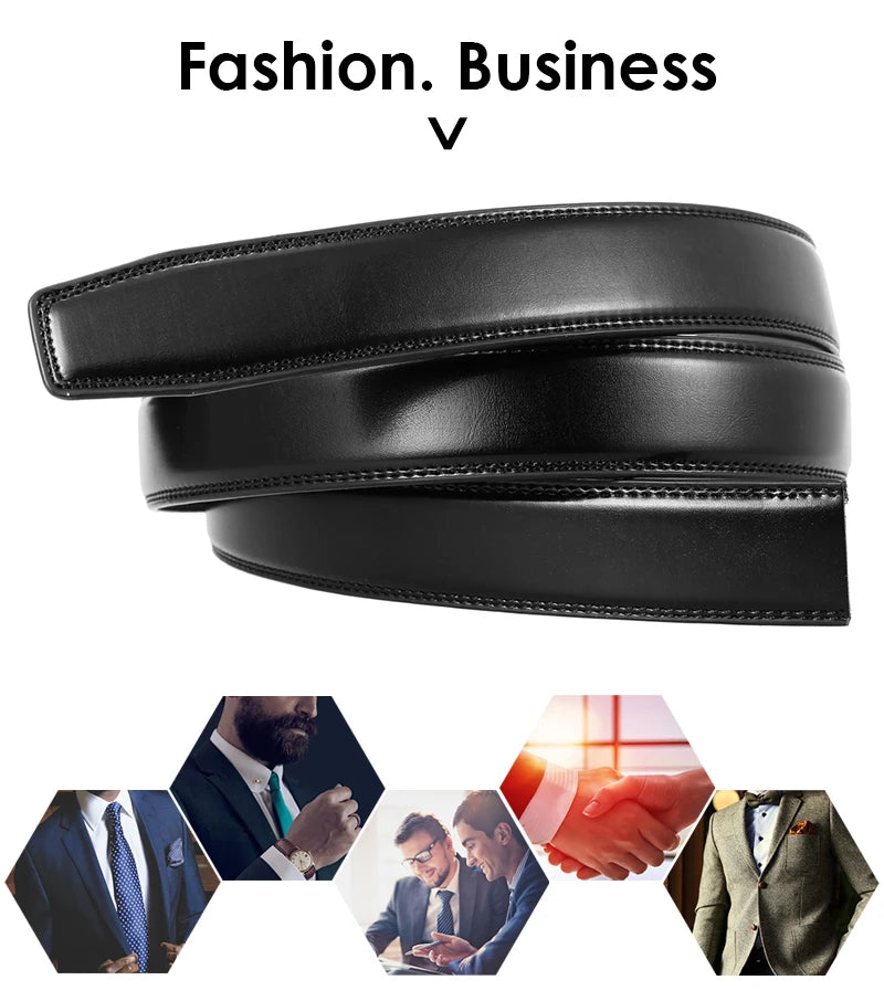 Men's Leather Belt - Genuine Cowhide Strap With Automatic Buckle For Business - ZOOMNSTORE