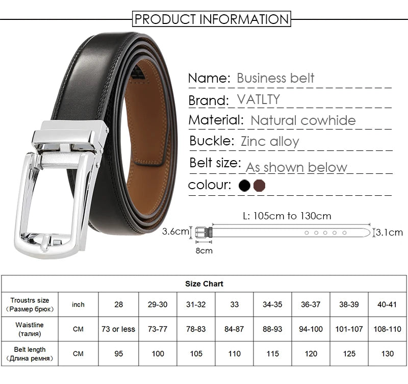 Men's Leather Belt - Genuine Cowhide Strap With Automatic Buckle For Business - ZOOMNSTORE