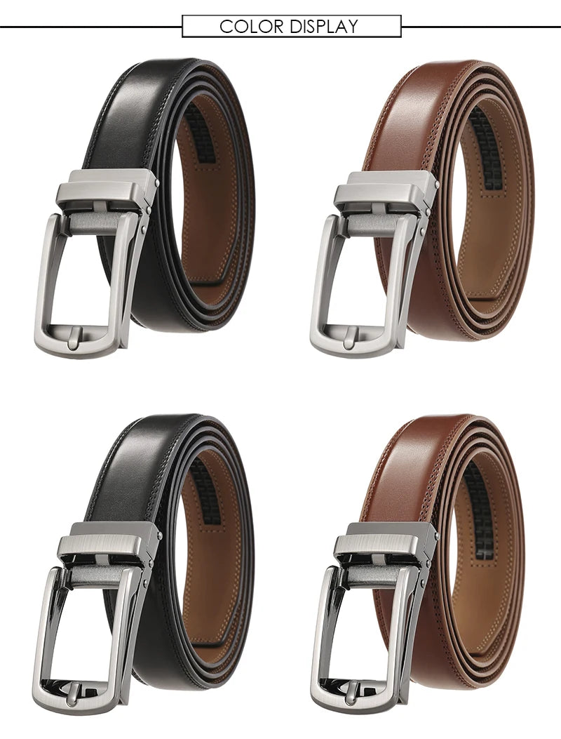 Men's Leather Belt - Genuine Cowhide Strap With Automatic Buckle For Business - ZOOMNSTORE