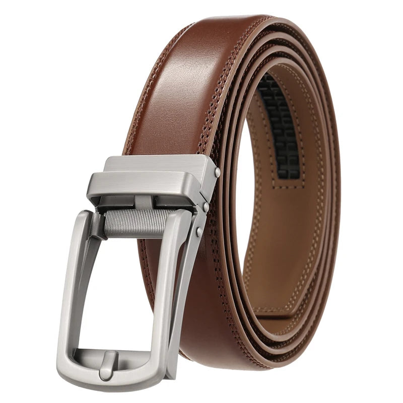 Men's Leather Belt - Genuine Cowhide Strap With Automatic Buckle For Business - ZOOMNSTORE