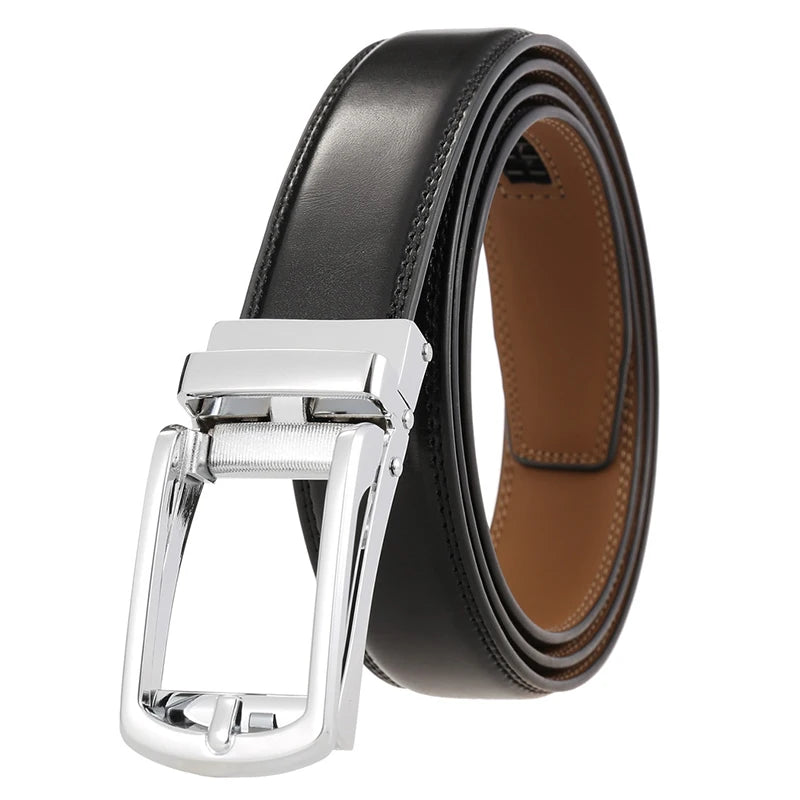 Men's Leather Belt - Genuine Cowhide Strap With Automatic Buckle For Business - ZOOMNSTORE
