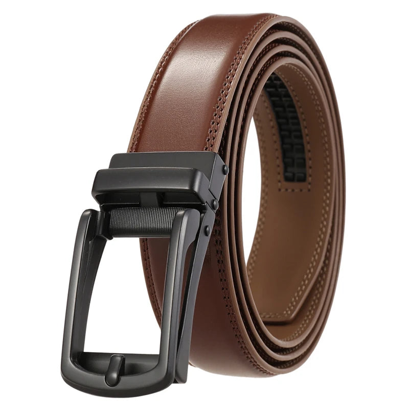 Men's Leather Belt - Genuine Cowhide Strap With Automatic Buckle For Business - ZOOMNSTORE