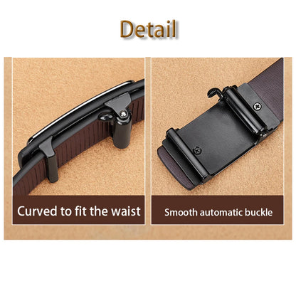 Mens Genuine Leather Automatic Buckle Ratchet Belt - Fashionable Adjustable Design - ZOOMNSTORE