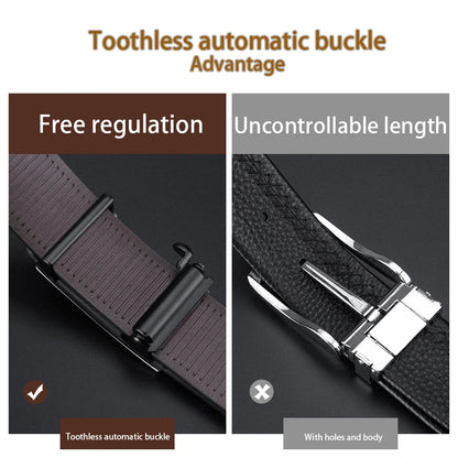 Mens Genuine Leather Automatic Buckle Ratchet Belt - Fashionable Adjustable Design - ZOOMNSTORE